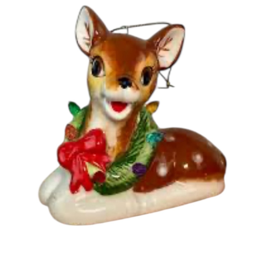 Mr. Christmas Reindeer Ornament Ceramic Multicolored Wreath New